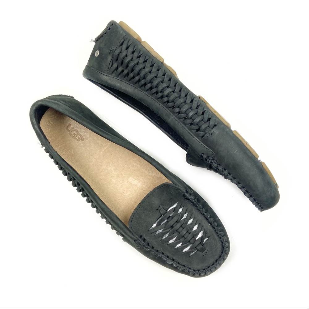 UGG Black Suede Woven Driving Loafers Moccasins